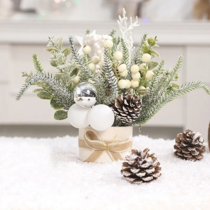 23cm Height Desktop Mini Christmas Tree Festive Potted Plant Decoration Holiday Gift Tabletop Centerpiece - Style 3 - 3