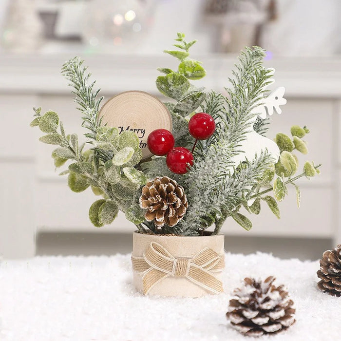 23cm Height Desktop Mini Christmas Tree Festive Potted Plant Decoration Holiday Gift Tabletop Centerpiece - Style 3 - 5