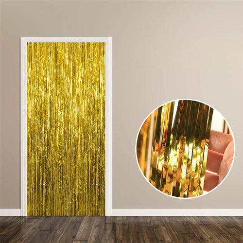 1x2m Metallic Foil PET Fringe Door Curtain Birthday Wedding Party Decor Backdrop Tassel Shimmer Drape - Gold - 1