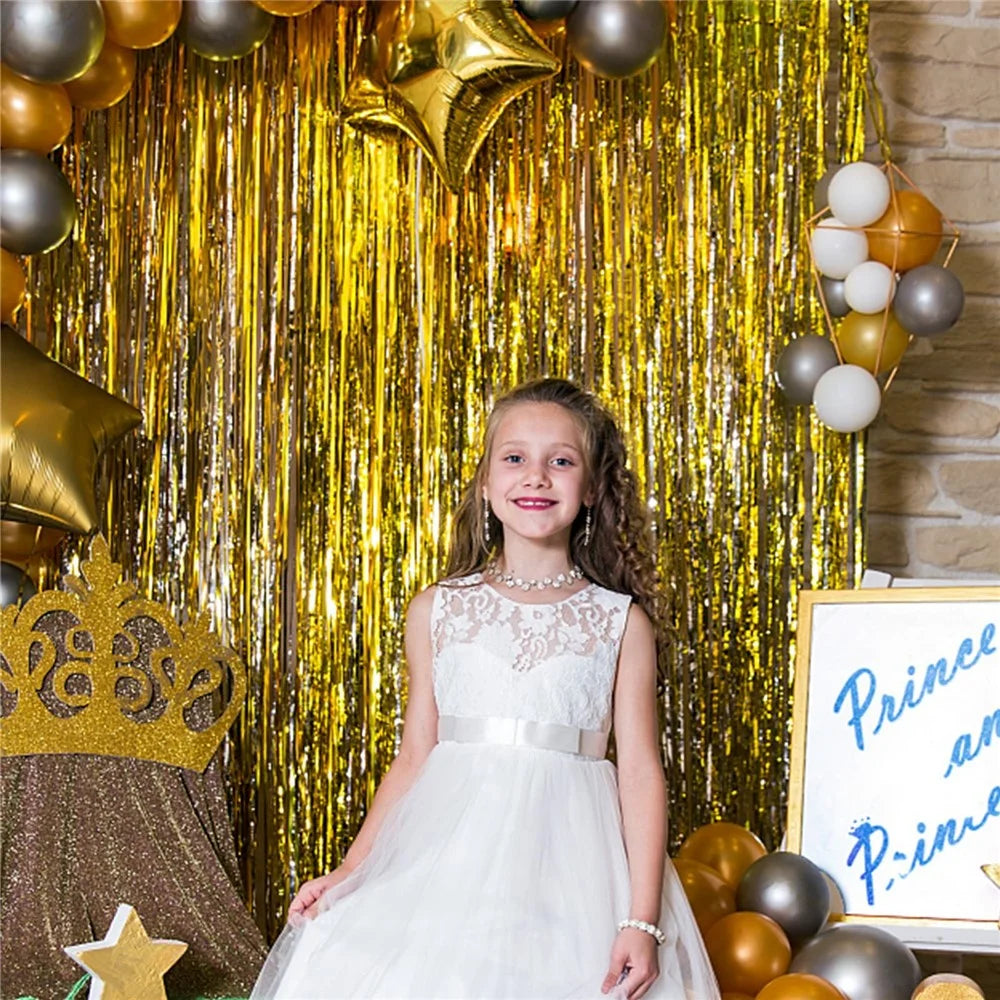 1x2m Metallic Foil PET Fringe Door Curtain Birthday Wedding Party Decor Backdrop Tassel Shimmer Drape - Gold - 2