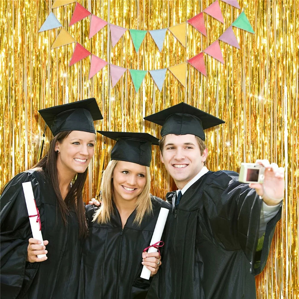 1x2m Metallic Foil PET Fringe Door Curtain Birthday Wedding Party Decor Backdrop Tassel Shimmer Drape - Gold - 4