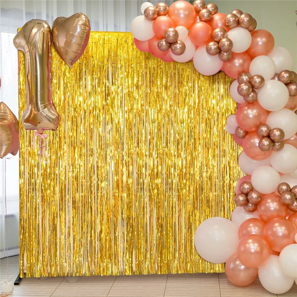 1x2m Metallic Foil PET Fringe Door Curtain Birthday Wedding Party Decor Backdrop Tassel Shimmer Drape - Gold - 5