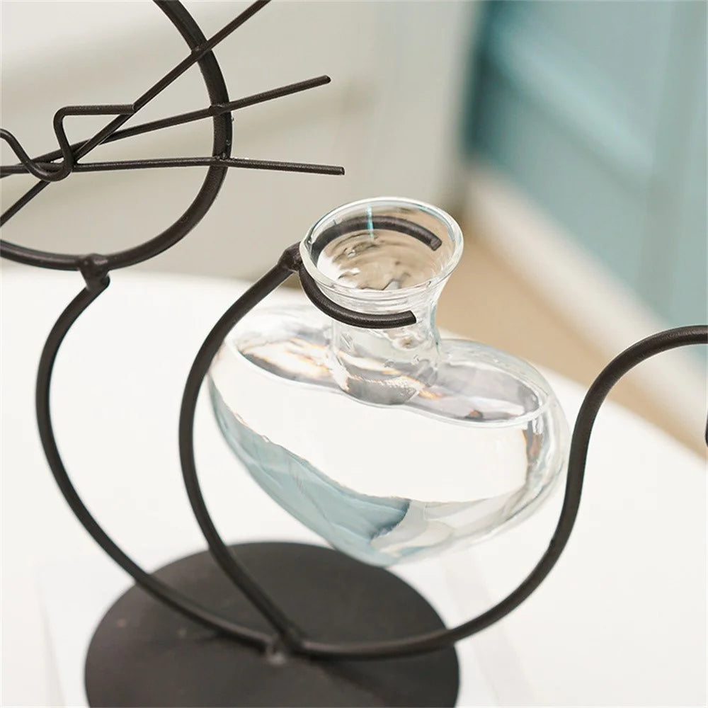 Sitting Cat-Shaped Iron Plant Holder Hydroponic Flower Vase Creative Ornament for Home Decor - Black - 2