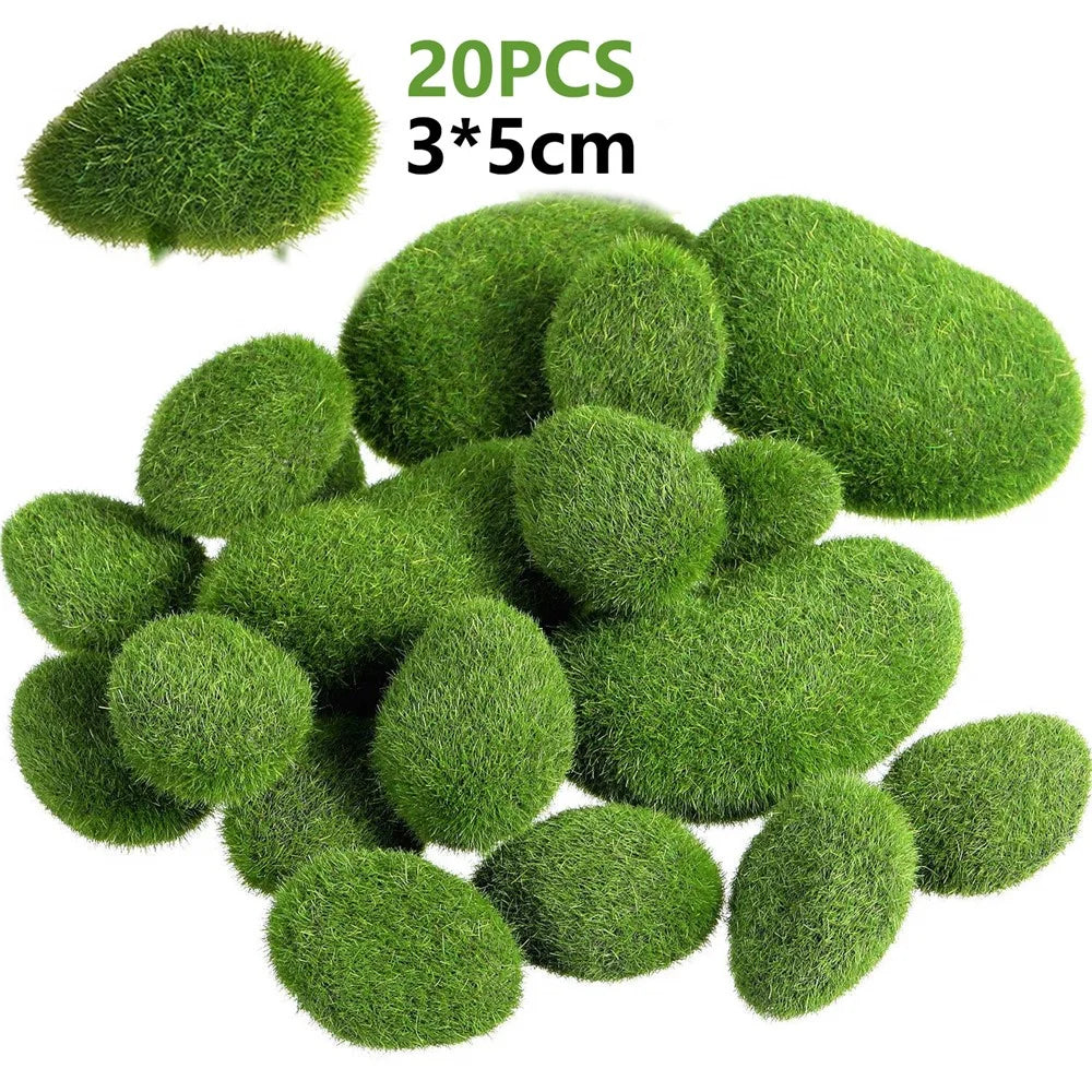 20PCS Artificial Moss Rocks 3 x 5cm Realistic Faux Stone Shooting Prop Decor Garden Glass Container Crafts - 1