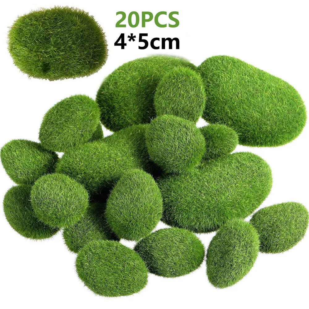 20PCS Artificial Moss Rocks 4 x 5cm Realistic Faux Stone Shooting Prop Decor Garden Glass Container Crafts - 1
