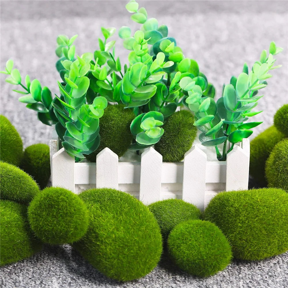 20PCS Artificial Moss Rocks 4 x 5cm Realistic Faux Stone Shooting Prop Decor Garden Glass Container Crafts - 3