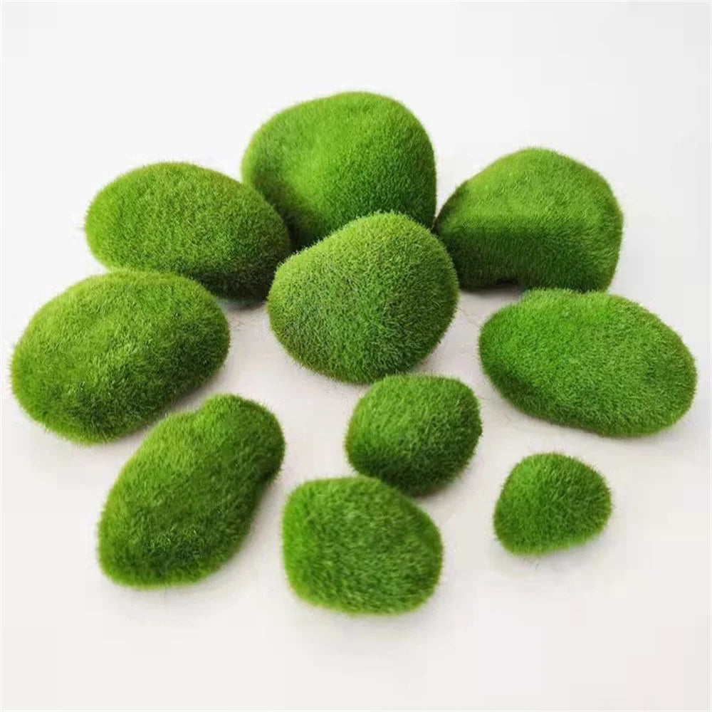20PCS Artificial Moss Rocks 4 x 5cm Realistic Faux Stone Shooting Prop Decor Garden Glass Container Crafts - 5