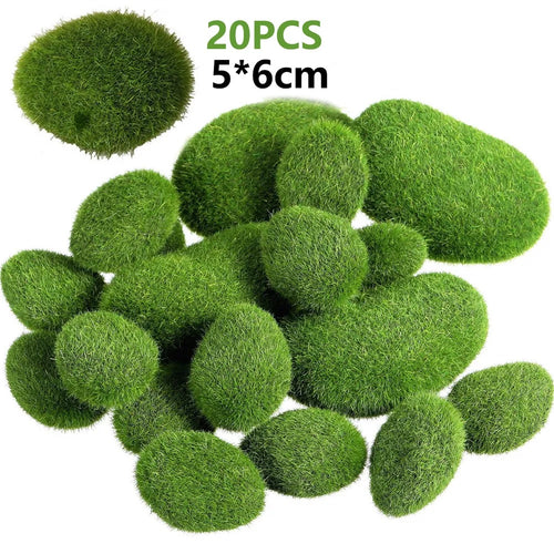 20PCS Artificial Moss Rocks 5 x 6cm Realistic Faux Stone Shooting Prop Decor Garden Glass Container Crafts - 1