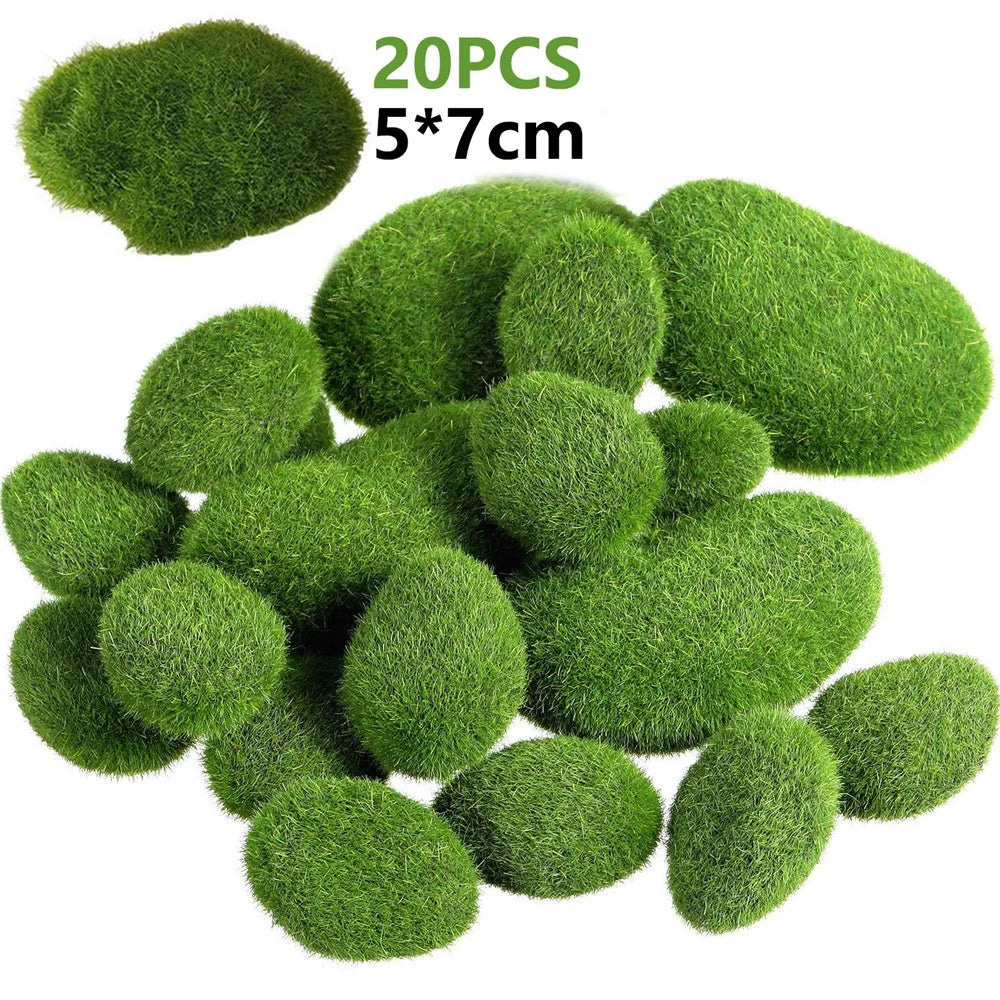 20PCS Artificial Moss Rocks 5 x 7cm Realistic Faux Stone Shooting Prop Decor Garden Glass Container Crafts - 1