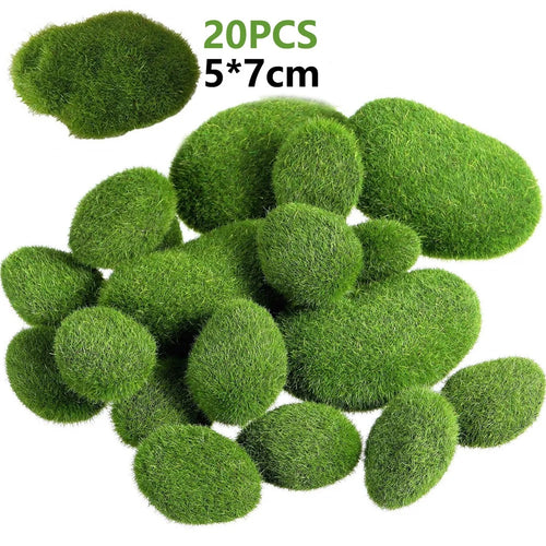 20PCS Artificial Moss Rocks 5 x 7cm Realistic Faux Stone Shooting Prop Decor Garden Glass Container Crafts - 1