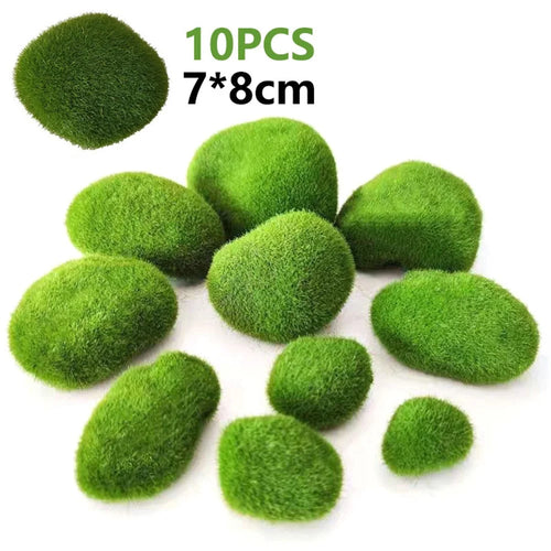 10PCS Artificial Moss Rocks 7 x 8cm Square Green Moss Covered Stones for Home Garden Landscape Decor Craft - 1
