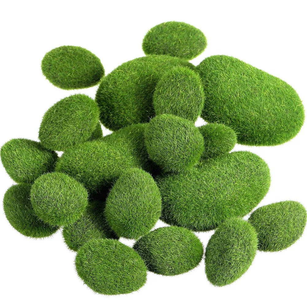 10PCS Artificial Moss Rocks 7 x 8cm Square Green Moss Covered Stones for Home Garden Landscape Decor Craft - 2