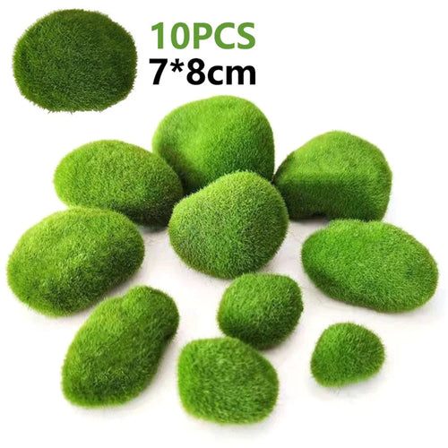 10PCS Artificial Moss Rocks 7 x 8cm Oval Green Moss Covered Stones for Home Garden Landscape Decor Craft - 1