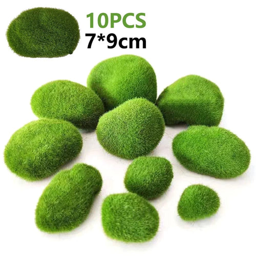 10PCS Artificial Moss Rocks 7 x 9cm Realistic Faux Stone Shooting Prop Decor Garden Glass Container Crafts - 1