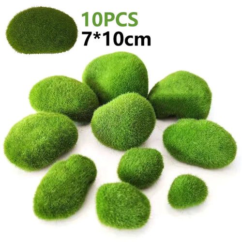 10PCS Artificial Moss Rocks 7 x 10cm Realistic Faux Stone Shooting Prop Decor Garden Glass Container Crafts - 1