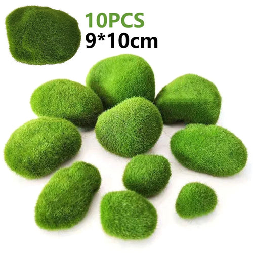 10PCS Artificial Moss Rocks 9 x 10cm Realistic Faux Stone Shooting Prop Decor Garden Glass Container Crafts - 1