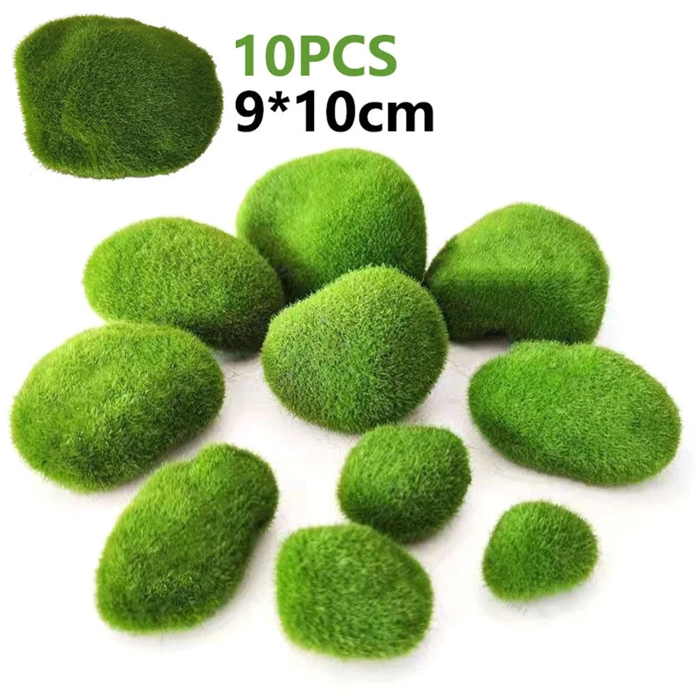 10PCS Artificial Moss Rocks 9 x 10cm Realistic Faux Stone Shooting Prop Decor Garden Glass Container Crafts - 1