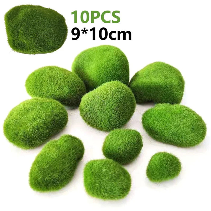 10PCS Artificial Moss Rocks 9 x 10cm Realistic Faux Stone Shooting Prop Decor Garden Glass Container Crafts - 1