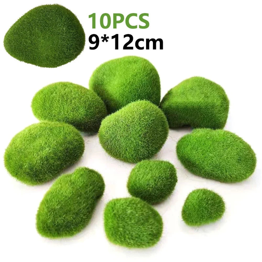 10PCS Artificial Moss Rocks 9 x 12cm Realistic Faux Stone Shooting Prop Decor Garden Glass Container Crafts - 1