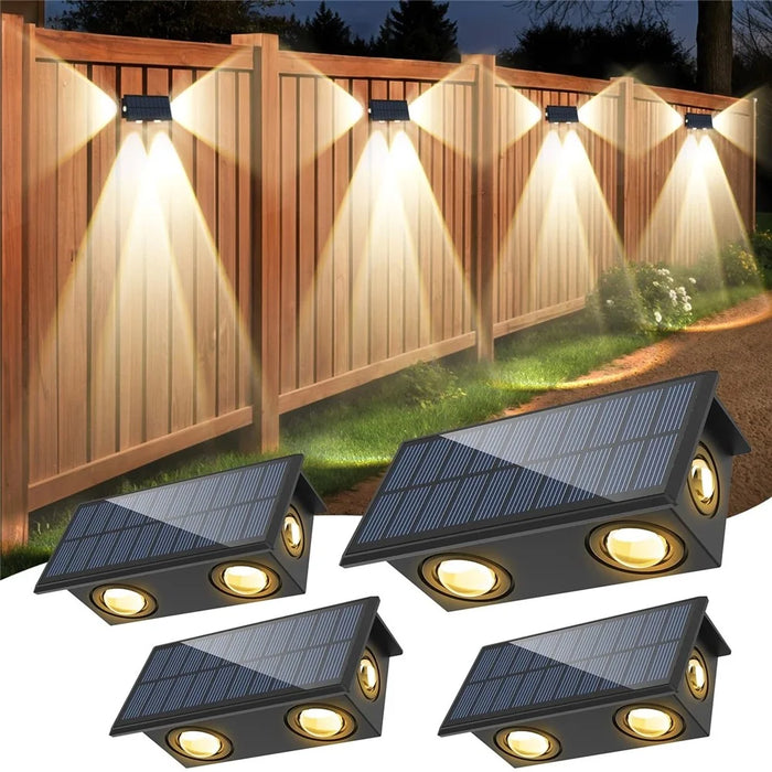 TS-G0308 1Pc 4LED Wall Washer Light Outdoor Solar Waterproof 3-Sided Ambient Lamp, Warm Light - 3