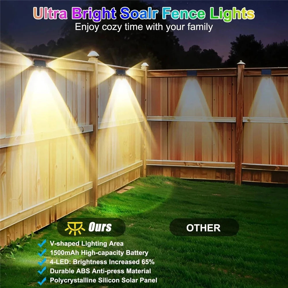 TS-G0308 1Pc 4LED Wall Washer Light Outdoor Solar Waterproof 3-Sided Ambient Lamp, RGB+Warm Light - 3