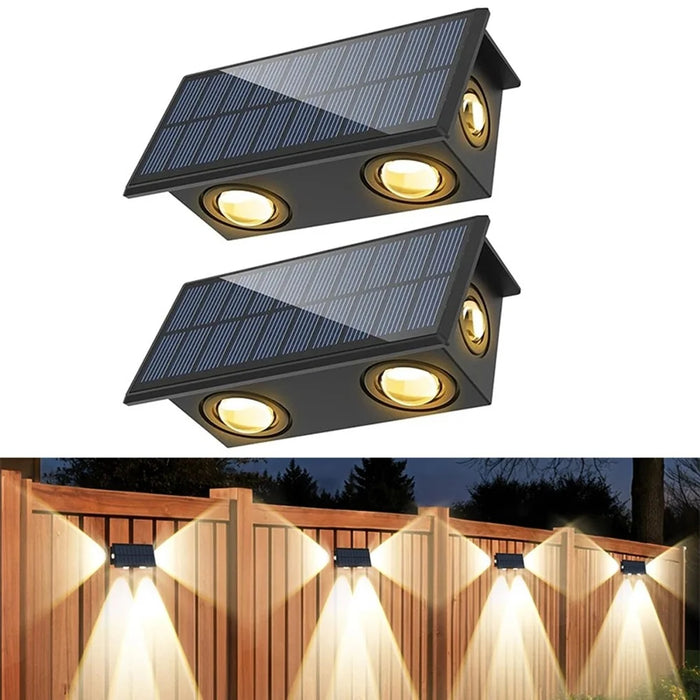 TS-G0308 2Pcs 4LED Wall Washer Light Outdoor Solar Waterproof 3-Sided Ambient Lamp, Warm Light - 1