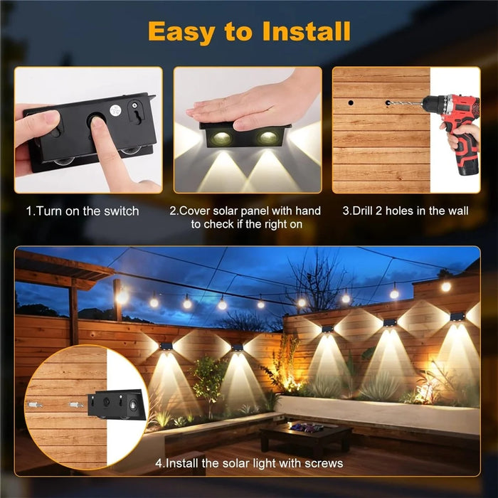 TS-G0308 2Pcs 4LED Wall Washer Light Outdoor Solar Waterproof 3-Sided Ambient Lamp, Warm Light - 7