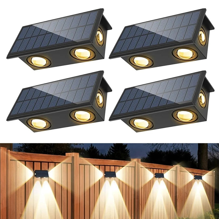 TS-G0308 4Pcs 4LED Wall Washer Light Outdoor Solar Waterproof 3-Sided Ambient Lamp, Warm Light - 1