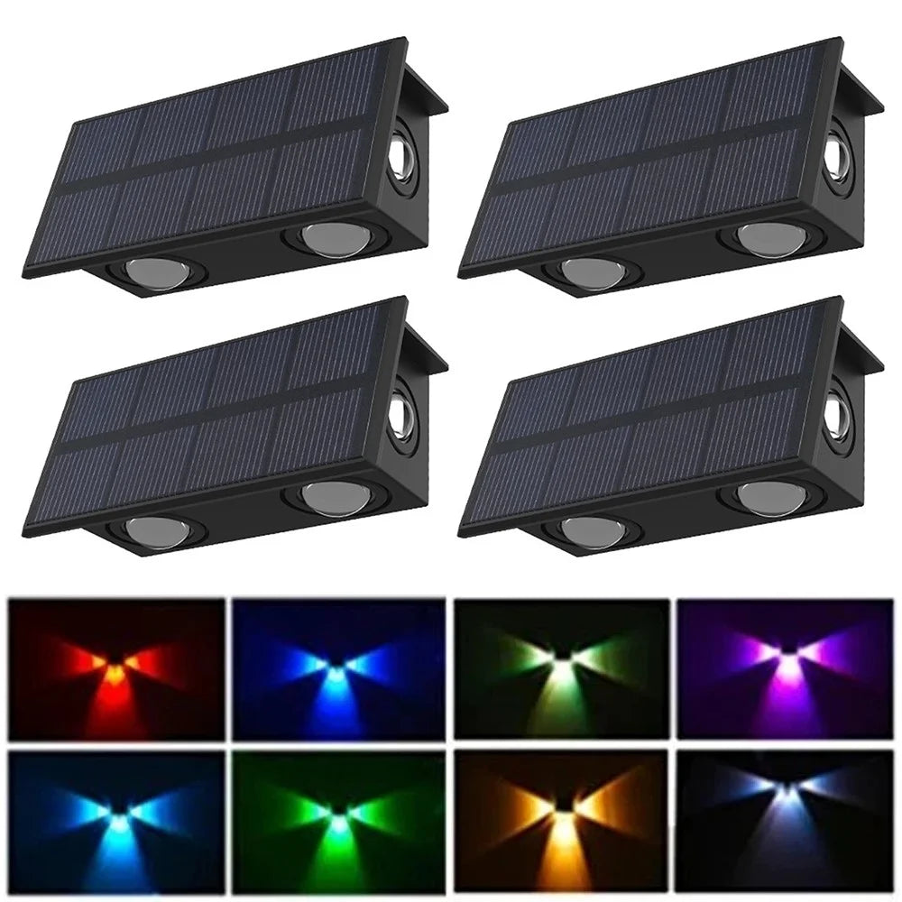 TS-G0308 4Pcs 4LED Wall Washer Light Outdoor Solar Waterproof 3-Sided Ambient Lamp, RGB+Warm Light - 1
