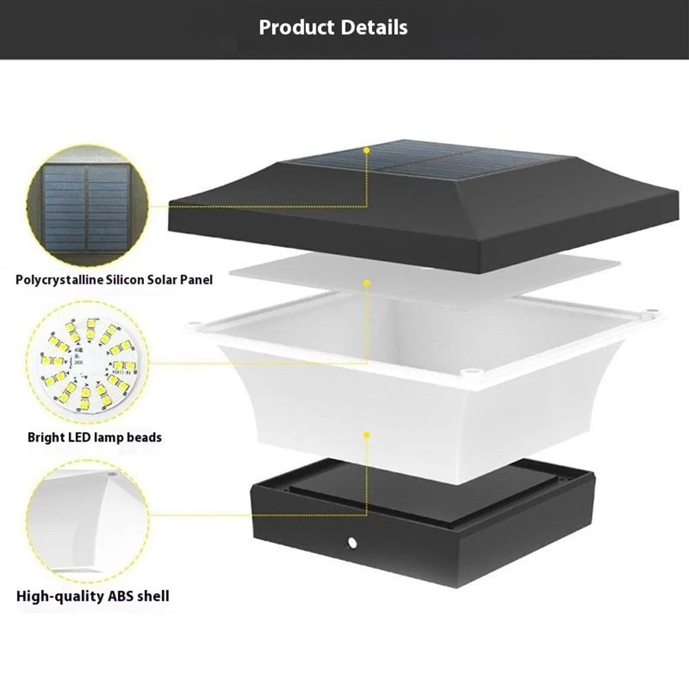 TS-GL0403 IP65 Waterproof Solar Post Cap Light for Garden Fence Landscape Lamp Outdoor Decor - 6000K White Light - 4