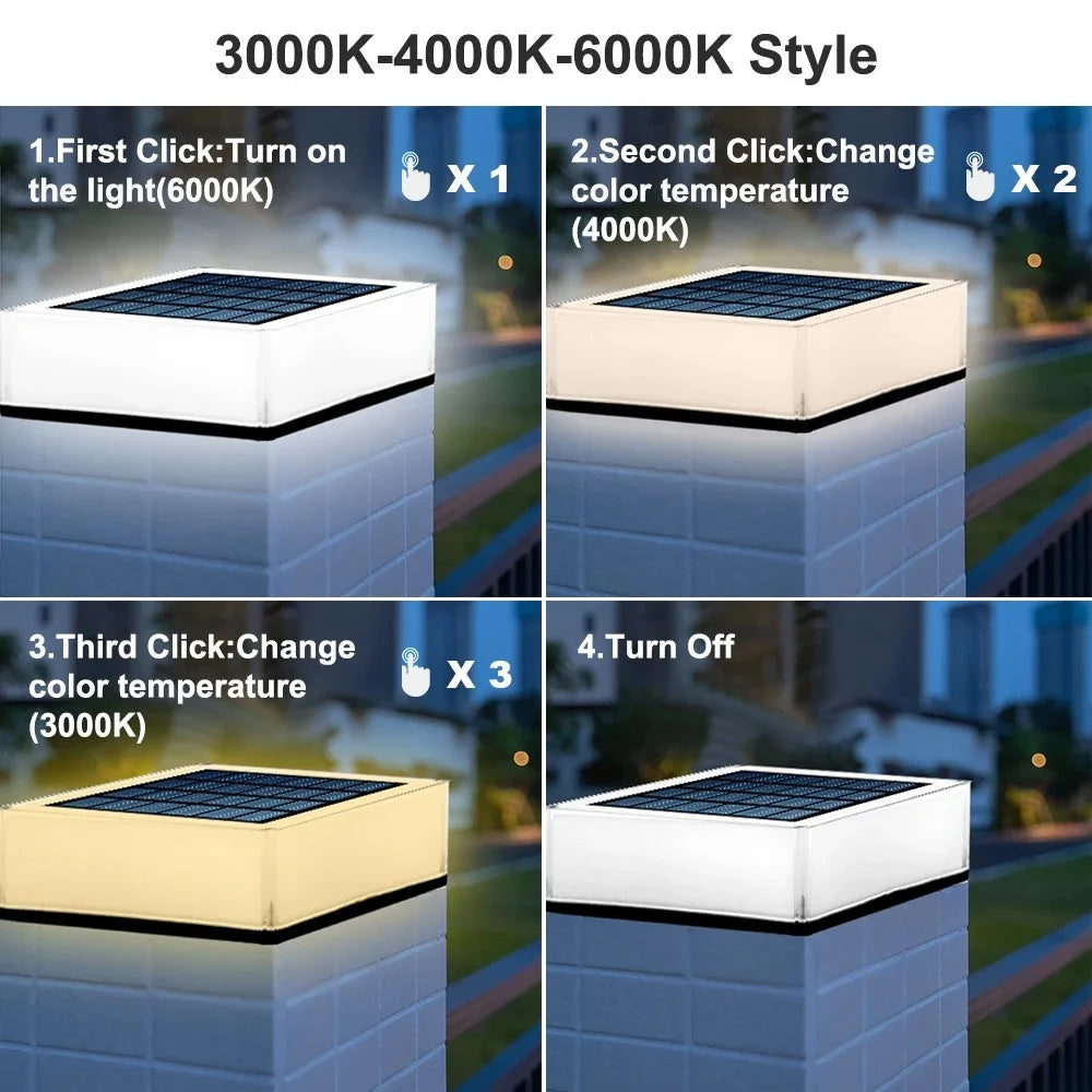 TS-S5306 3 Color Temperatures Waterproof Solar Powered Square Post Cap Light for Outdoor Fence Garden - 5