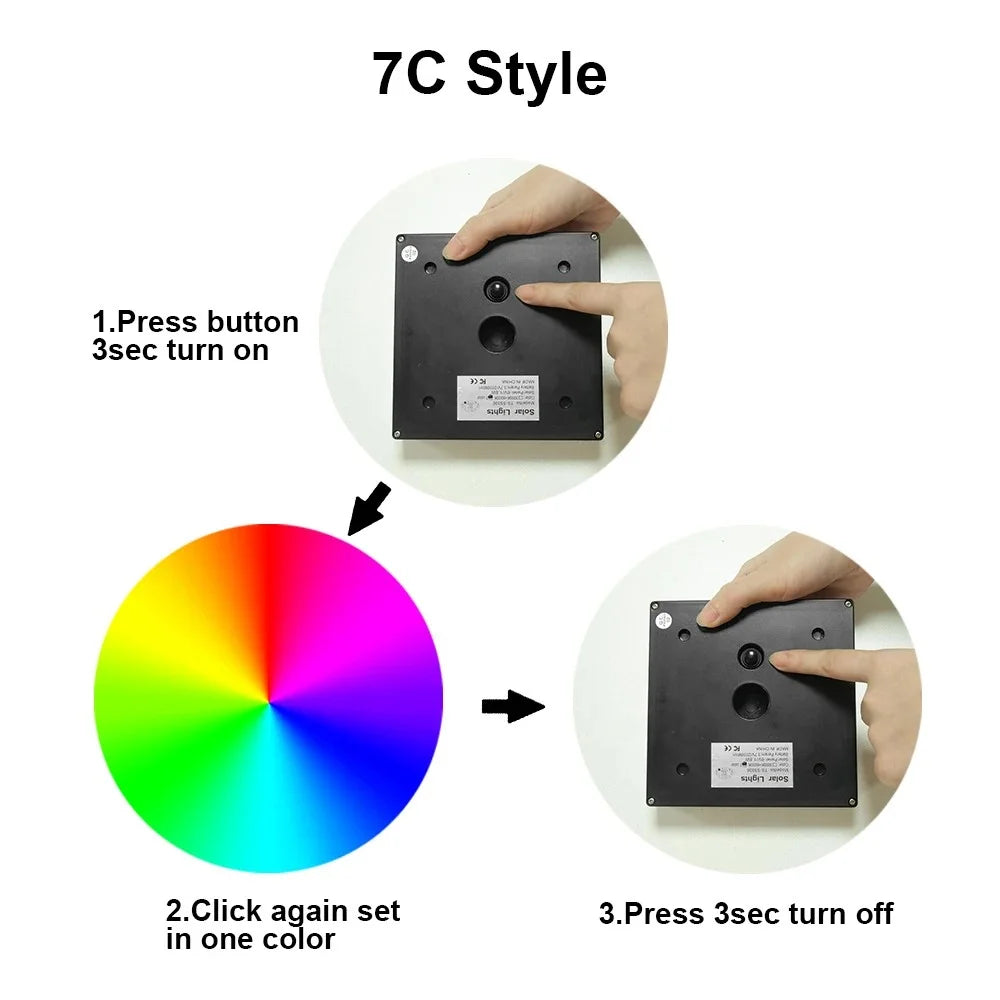 TS-S5306-7C-SZ RGB Color Change + Fixed Color Solar Powered Square Post Cap Light for Outdoor Fence Garden - 6