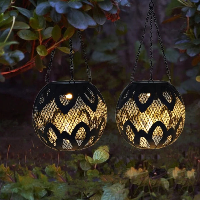 Solar Powered Garden Light Petal Tungsten Wire Lantern Hollow Design Outdoor Iron Hanging Lamp Waterproof - 2