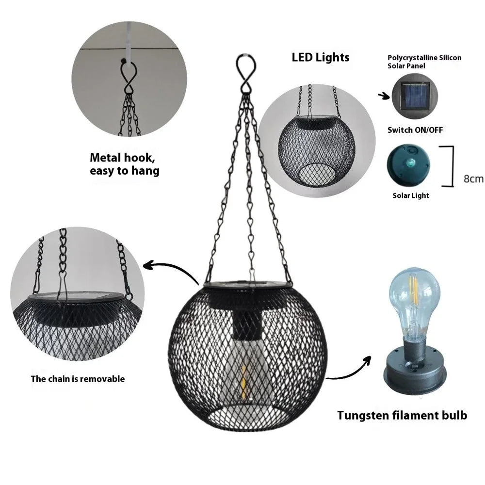 Solar Powered Garden Light Rhombus Shape Petal Tungsten Wire Projection Lamp Decorative Outdoor Hanging Light Waterproof - 4