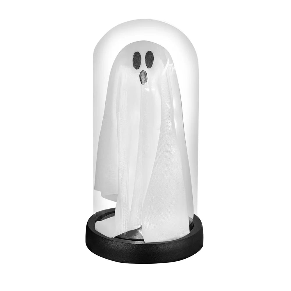 Halloween Ghost Figurine LED Night Light Creative Hanging Ghost Lamp Glass Dome Atmosphere Decor Gift - Warm Light / Black Base - 1