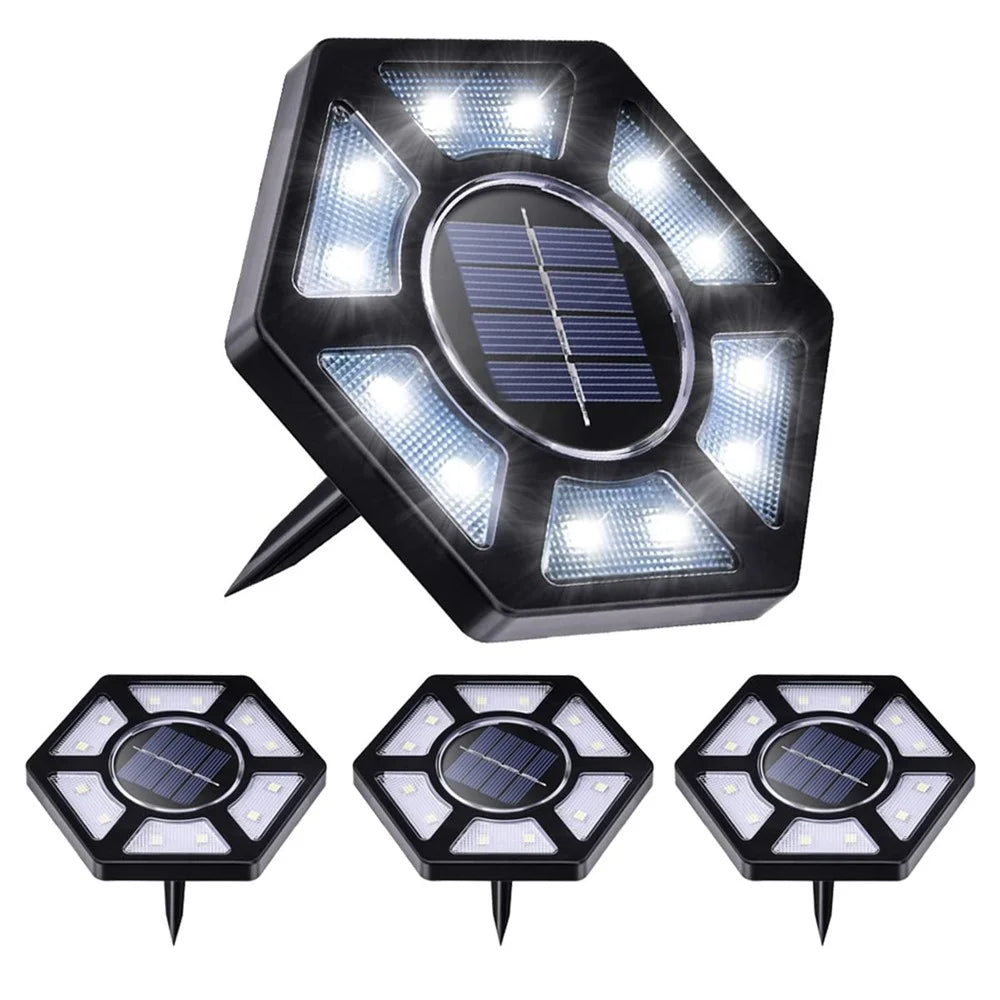 4Pcs Outdoor 12 LEDs Solar Powered Ground Light Waterproof Garden Pathway Landscape Lamp - White Light - 1