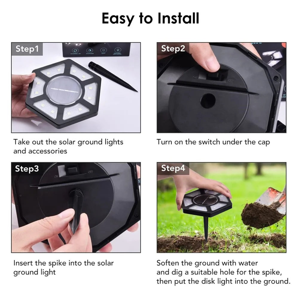 4Pcs Outdoor 12 LEDs Solar Powered Ground Light Waterproof Garden Pathway Landscape Lamp - White Light - 6