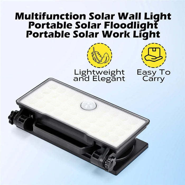 Portable Solar Floodlight Camping Work Light Foldable Rotatable Motion Sensor Wall Lamp - White Light 5000K - 3