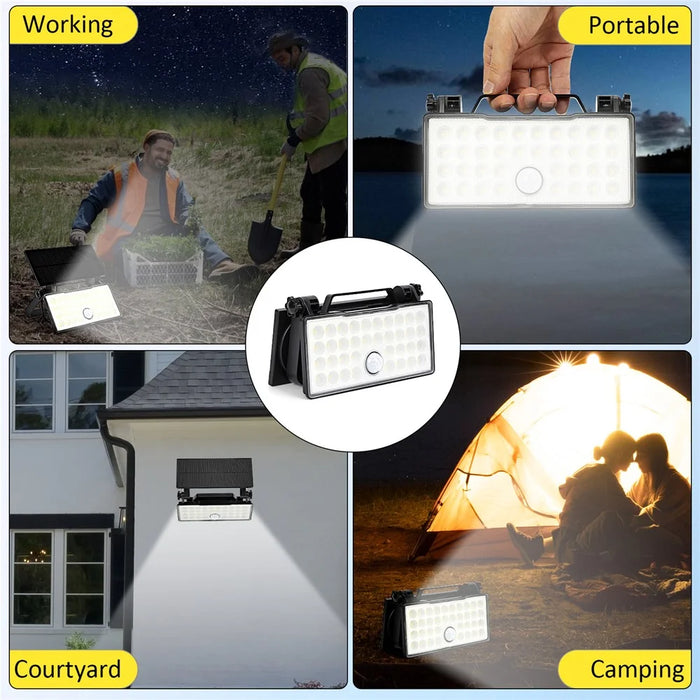 Portable Solar Floodlight Camping Work Light Foldable Rotatable Motion Sensor Wall Lamp - White Light 5000K - 4