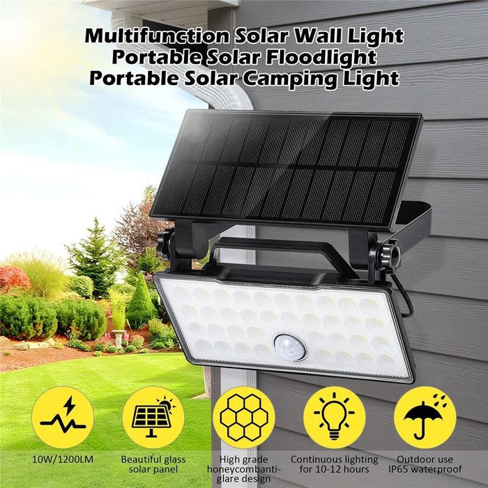Portable Solar Floodlight Camping Work Light Foldable Rotatable Motion Sensor Wall Lamp - White Light 5000K - 6