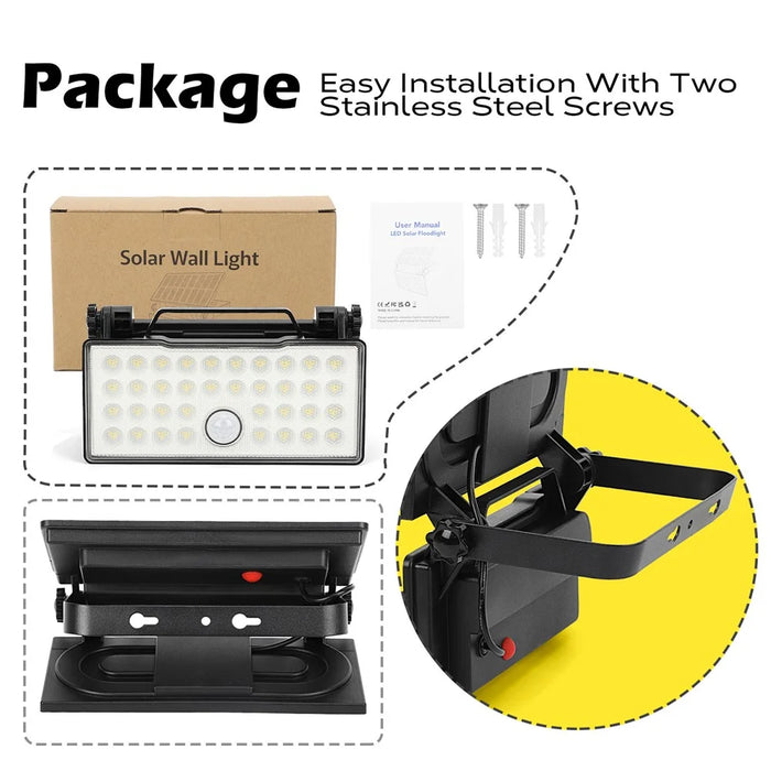 Portable Solar Floodlight Camping Work Light Foldable Rotatable Motion Sensor Wall Lamp - White Light 5000K - 7