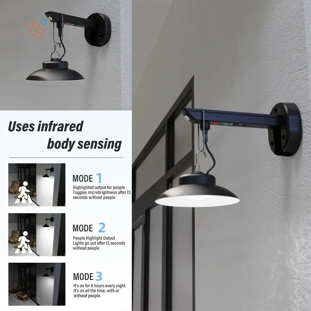 Outdoor Solar Pendant Light Motion Sensor USB Rechargeable Waterproof Garden Yard LED Lamp - White Light - 2