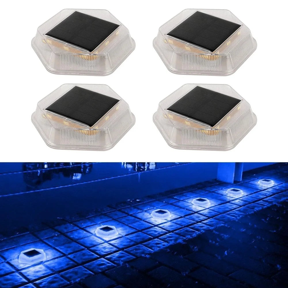 TS-G7004 4Pcs Hexagonal Deck Step Lights for Garden Pathway IP65 Waterproof Solar Ground Lights - Blue Light - 1