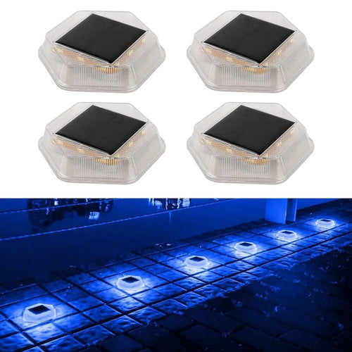 TS-G7004 4Pcs Hexagonal Deck Step Lights for Garden Pathway IP65 Waterproof Solar Ground Lights - Blue Light - 1