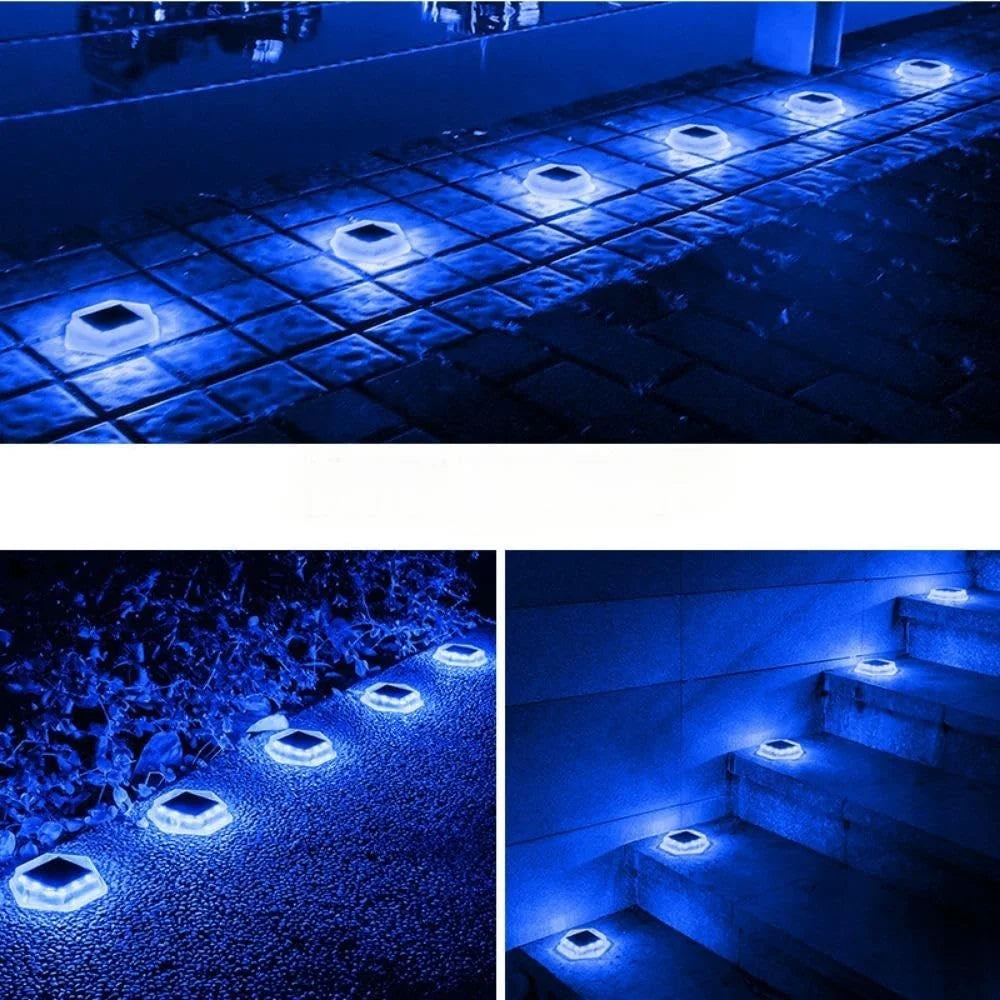 TS-G7004 4Pcs Hexagonal Deck Step Lights for Garden Pathway IP65 Waterproof Solar Ground Lights - Blue Light - 3