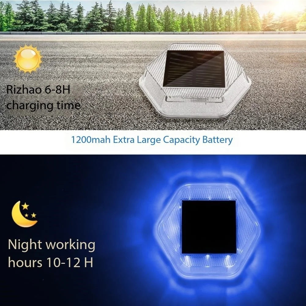 TS-G7004 4Pcs Hexagonal Deck Step Lights for Garden Pathway IP65 Waterproof Solar Ground Lights - Blue Light - 4
