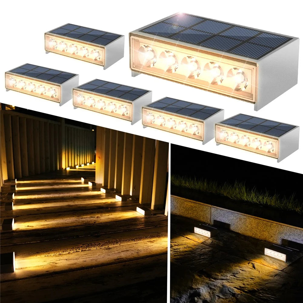 TS-G0306 6Pcs 5-LED Solar Step Lights for Stair Fence Deck IP67 Waterproof Outdoor Pathway Lamp - Warm Light - 1
