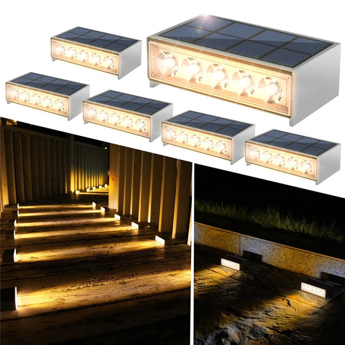 TS-G0306 6Pcs 5-LED Solar Step Lights for Stair Fence Deck IP67 Waterproof Outdoor Pathway Lamp - Warm Light - 1