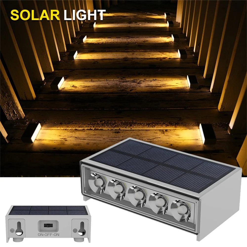 TS-G0306 6Pcs 5-LED Solar Step Lights for Stair Fence Deck IP67 Waterproof Outdoor Pathway Lamp - Warm Light - 2