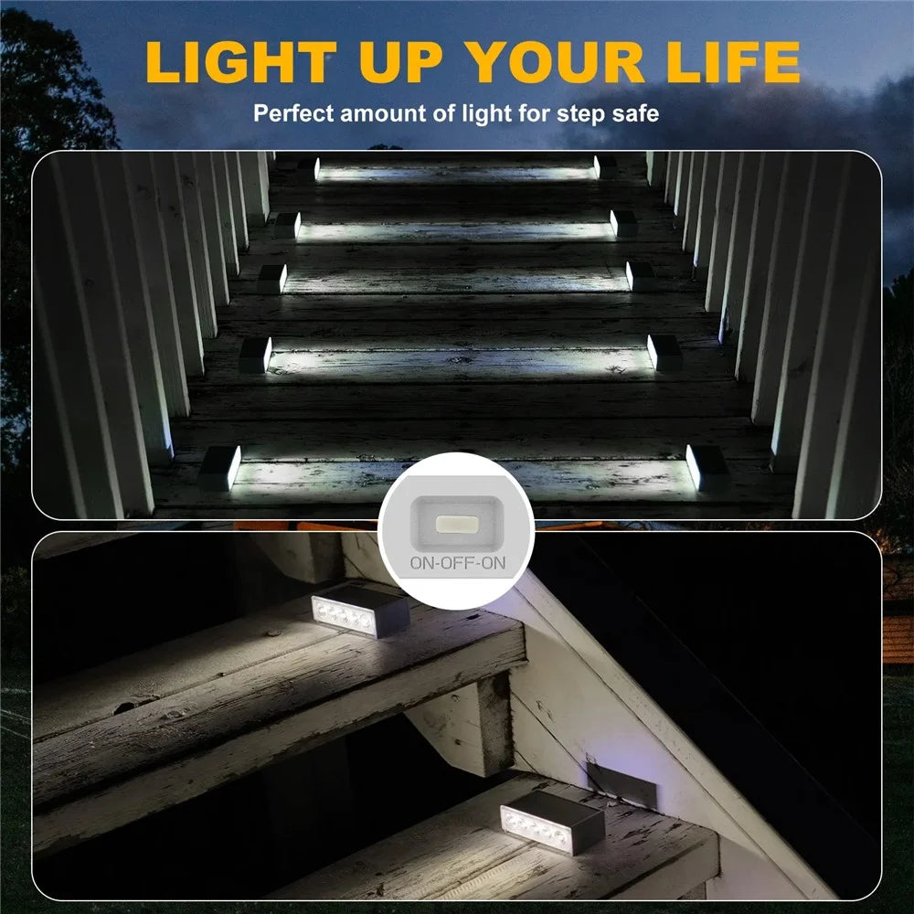 TS-G0306 6Pcs 5-LED Solar Step Lights for Stair Fence Deck IP67 Waterproof Outdoor Pathway Lamp - Warm Light - 3